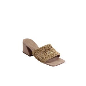 Vicenza Womens Block Heel Raffia Strap Slide Sandals Brown Size 7
